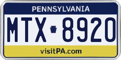 PA license plate MTX8920