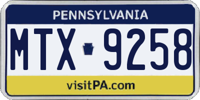 PA license plate MTX9258
