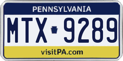 PA license plate MTX9289