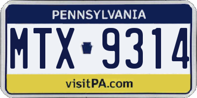 PA license plate MTX9314