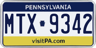 PA license plate MTX9342