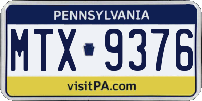 PA license plate MTX9376