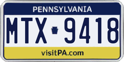 PA license plate MTX9418