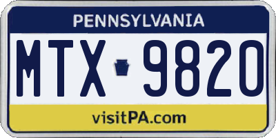 PA license plate MTX9820