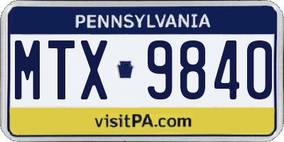 PA license plate MTX9840