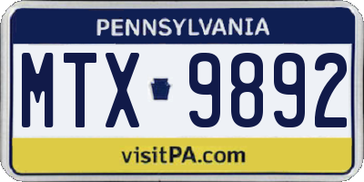 PA license plate MTX9892