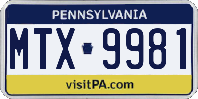PA license plate MTX9981