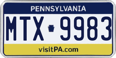 PA license plate MTX9983