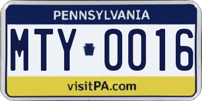 PA license plate MTY0016