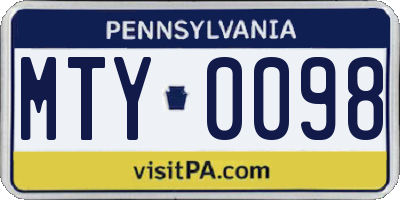 PA license plate MTY0098