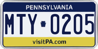 PA license plate MTY0205