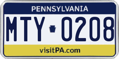 PA license plate MTY0208