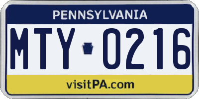 PA license plate MTY0216
