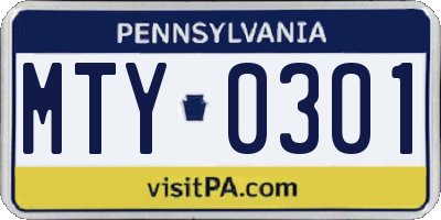 PA license plate MTY0301