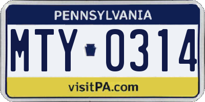 PA license plate MTY0314