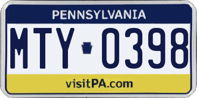 PA license plate MTY0398