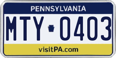 PA license plate MTY0403