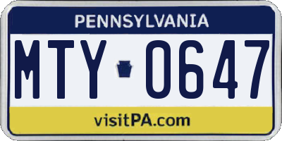 PA license plate MTY0647