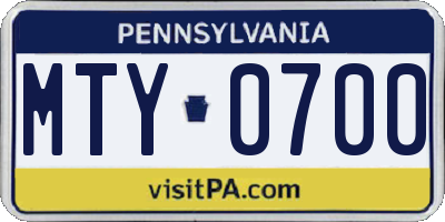 PA license plate MTY0700