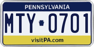 PA license plate MTY0701