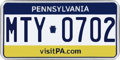 PA license plate MTY0702
