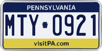 PA license plate MTY0921