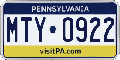 PA license plate MTY0922