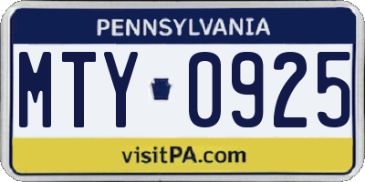 PA license plate MTY0925