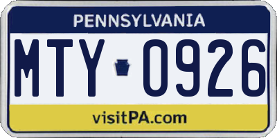 PA license plate MTY0926