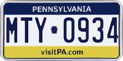 PA license plate MTY0934
