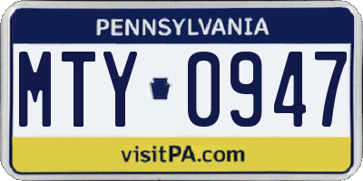 PA license plate MTY0947
