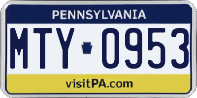 PA license plate MTY0953
