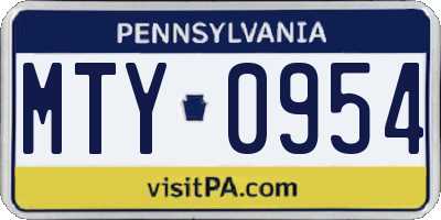 PA license plate MTY0954