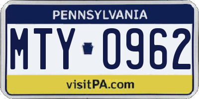 PA license plate MTY0962