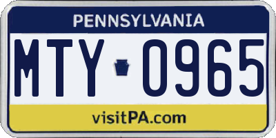 PA license plate MTY0965