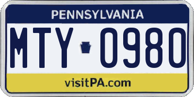 PA license plate MTY0980