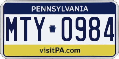 PA license plate MTY0984