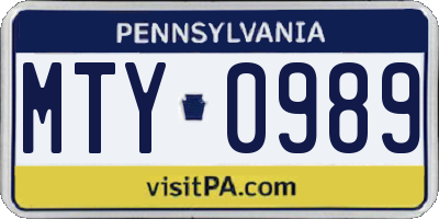 PA license plate MTY0989
