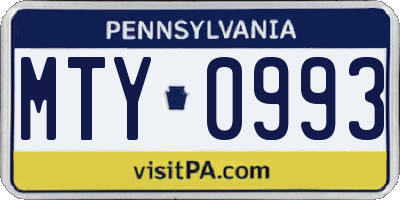 PA license plate MTY0993