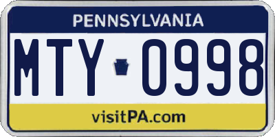 PA license plate MTY0998