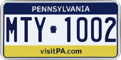 PA license plate MTY1002