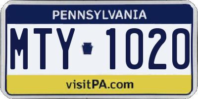 PA license plate MTY1020