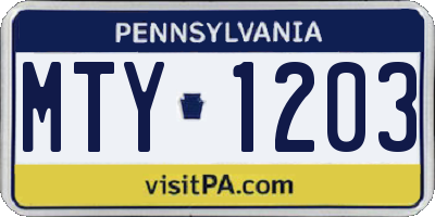 PA license plate MTY1203