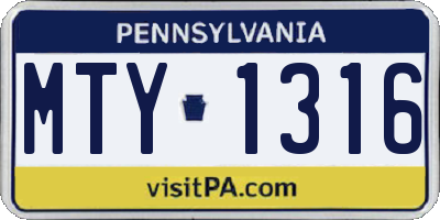 PA license plate MTY1316