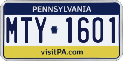 PA license plate MTY1601