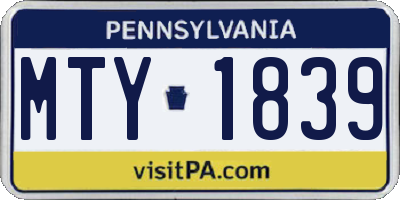 PA license plate MTY1839