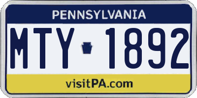PA license plate MTY1892