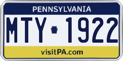 PA license plate MTY1922