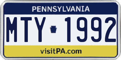 PA license plate MTY1992