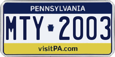 PA license plate MTY2003